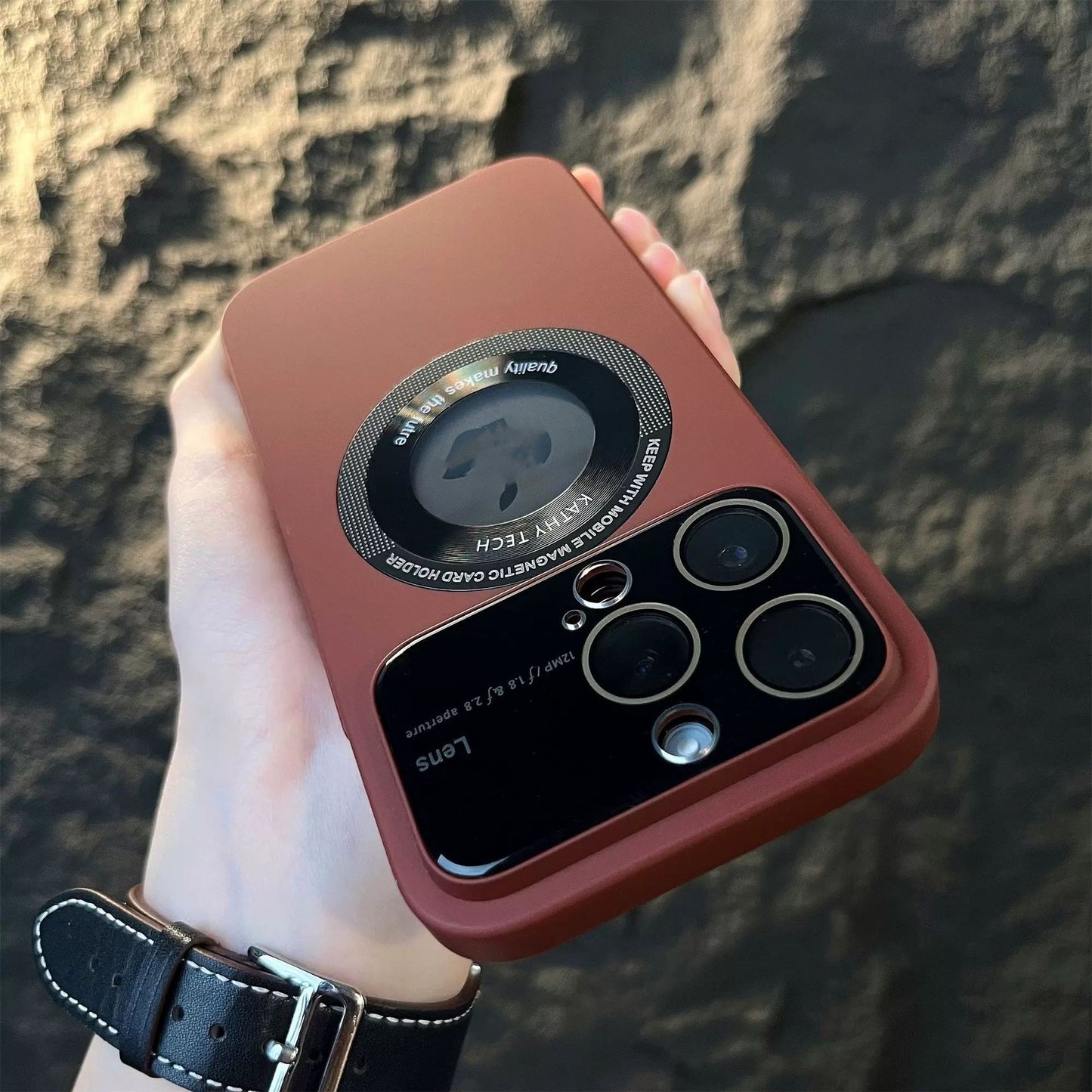 Funda de teléfono con protector de ventana grande de succión magnética